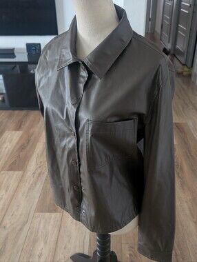 Sanctuary Dark Brown Faux Leather Button-Front Jacket